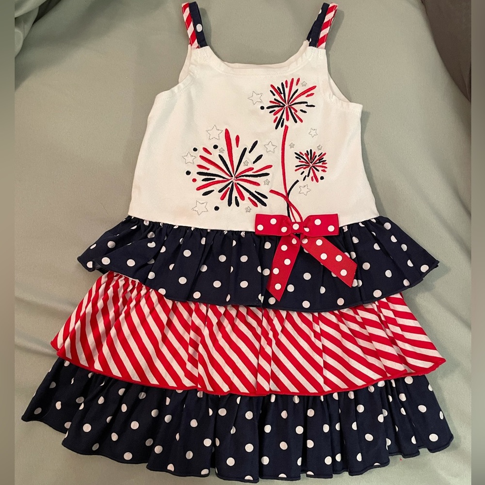 Bonnie Jean Baby-July 4th Fireworks/Stars/Stripes 3-tiered dress-Size 24 mo-EUC